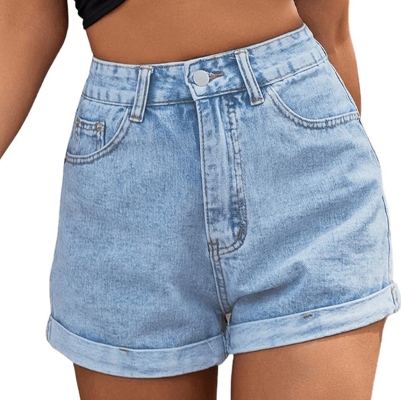 SweatyPocks Denim Blue Women's Shorts - Picture 1 of 7